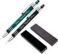 ExpressDesigns™ - Personalized Pens Gift Set - 2 Pack of | LED Flashlight Soft Touch Metal Pens w/gift box | Luxury Ballpoint Pen Custom Engraved with Name or Message | Light Up Pens (Black - Green)