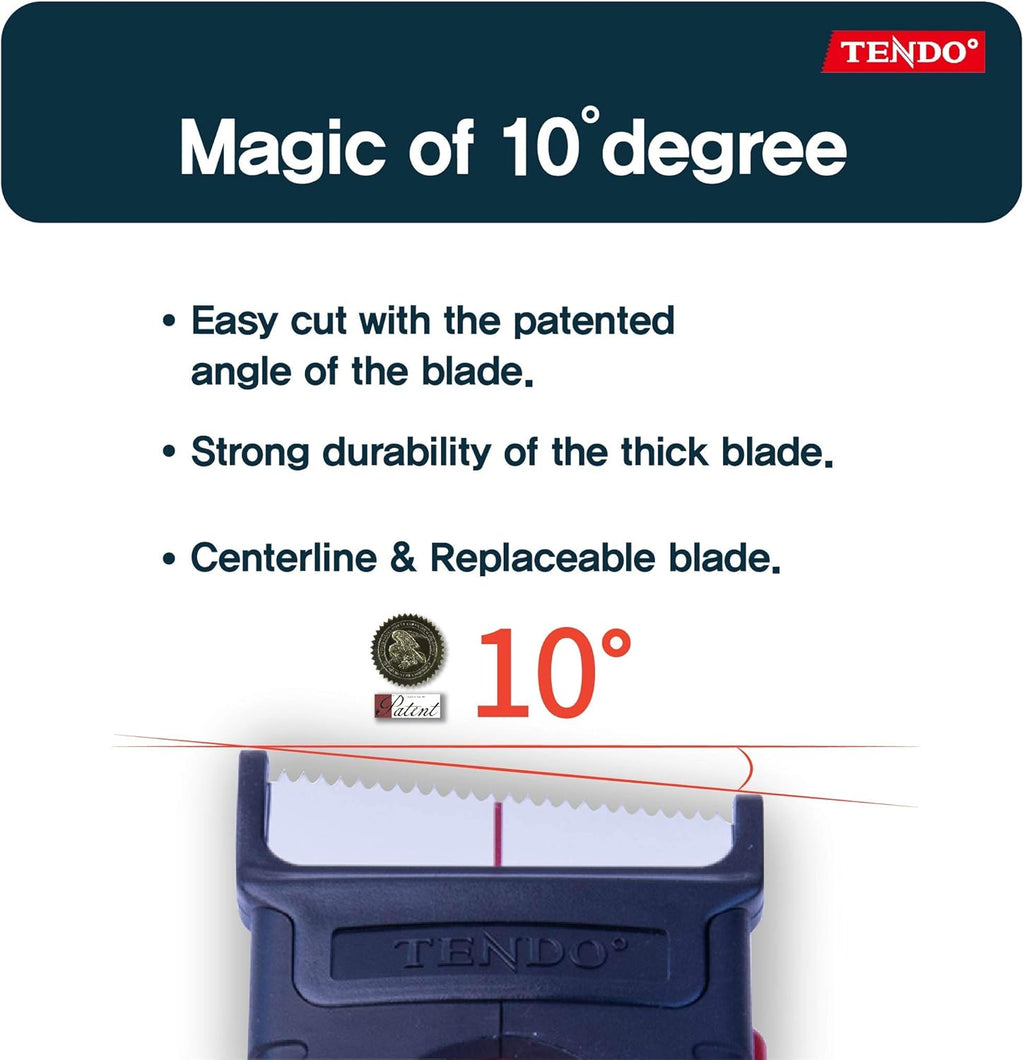 Heavy Duty Shipping Tape Dispenser: TENDO° Essential Line – Reusable, Replaceable, Eco-Friendly 2’’ Master Piece Dispenser with Patented 10° Sloped Chromium Blades - P-1200 (3th Gen.)_Red