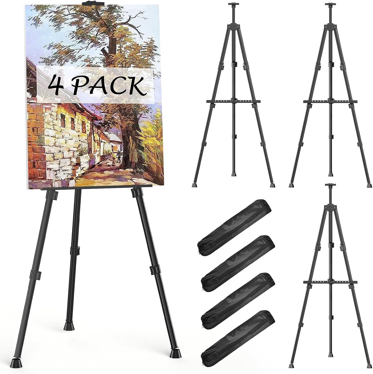 Easels for Painting Canvas, Aredy 66" Art Easel for Drawing, Portable Painting Easel Stand, Metal Table Top Easel (4 Pack)