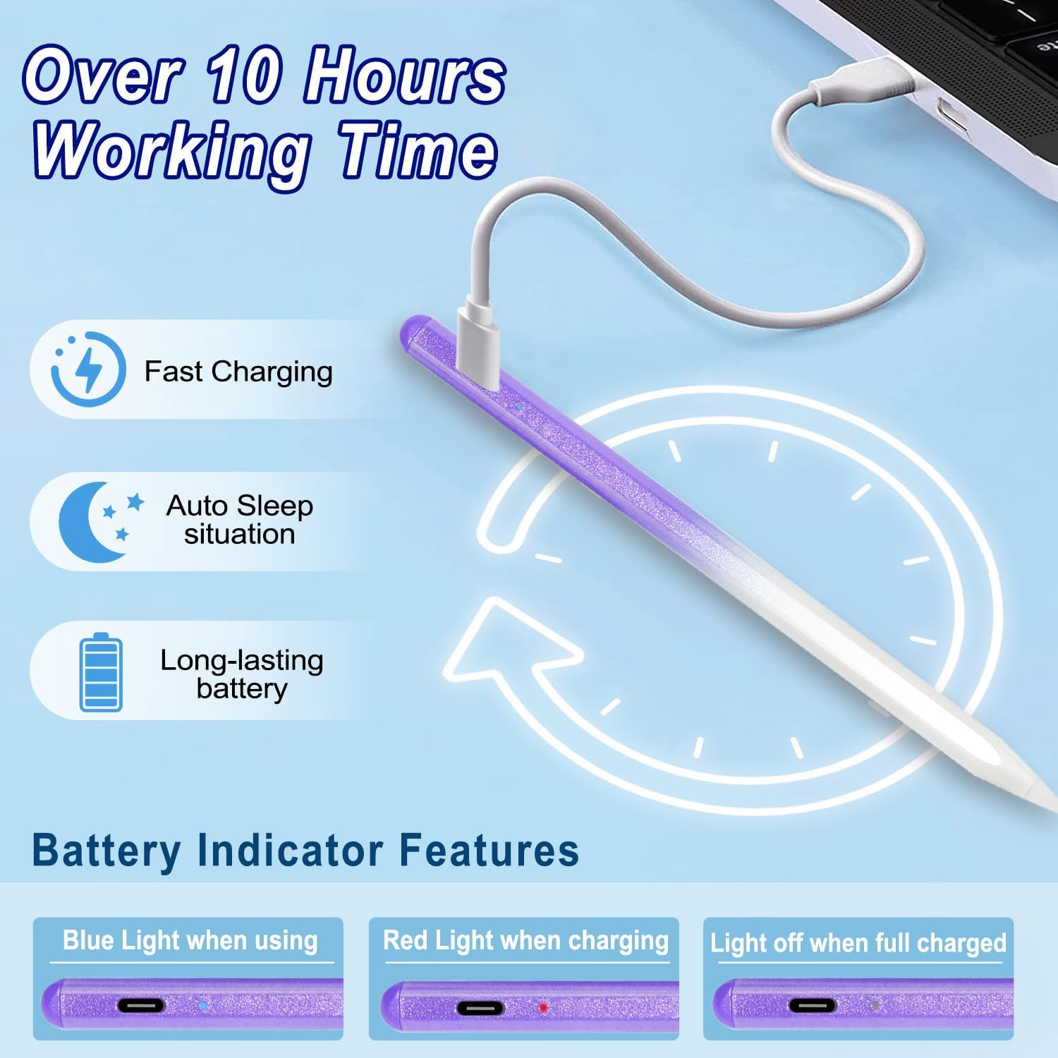 Stylus Pen for iPad Apple: Fast Charge for iPad Pencil Apple Pen with Palm Rejection Tilt Sensitivity - Pen for iPad 10/9/8/7/6, iPad Pro 12.9"/11"/13" M4, iPad Mini 6/5, iPad Air 5/4/3/M2 Purple