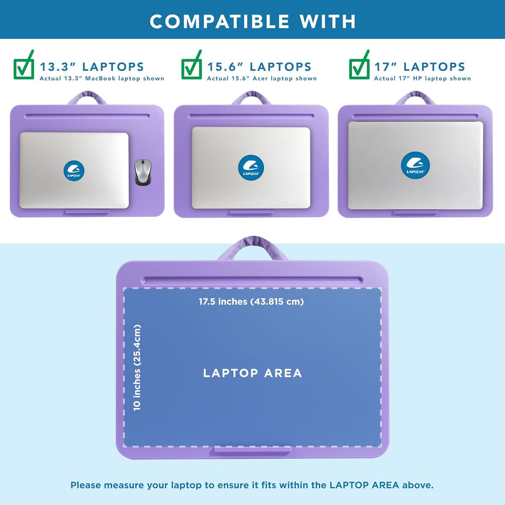 LAPGEAR Original Lap Desk – Large (17.9” x 13”) | Fits Up to 17.3” Laptops | Cushioned with Device Ledge, Pencil Tray & Handle | Portable & Lightweight | Purple Amethyst – Style No. 45152