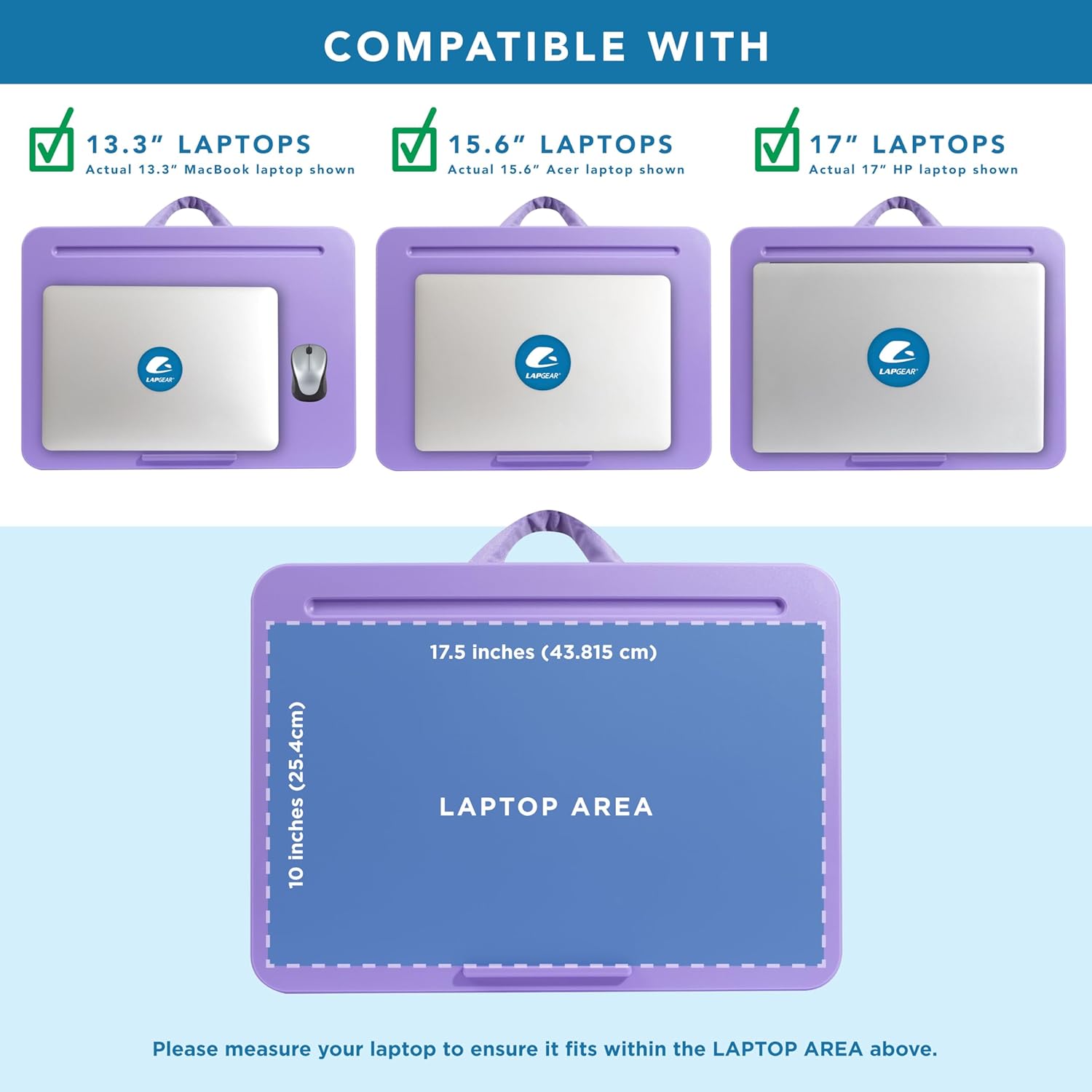 LAPGEAR Original Lap Desk – Large (17.9” x 13”) | Fits Up to 17.3” Laptops | Cushioned with Device Ledge, Pencil Tray & Handle | Portable & Lightweight | 12-Pack | Purple Amethyst – Style No. 45002