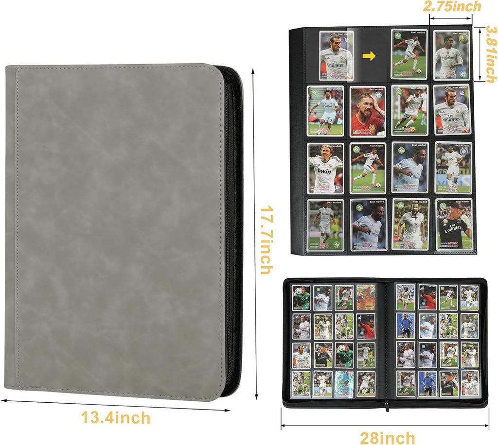 Trading Card Binder 16 Pocket, GERMUN PU Cover Card Binder for 1000+ Cards, Premium Trading Card Holder Folders, Double Sided Pocket Card Album for MTG, TCG (Marble Grey)