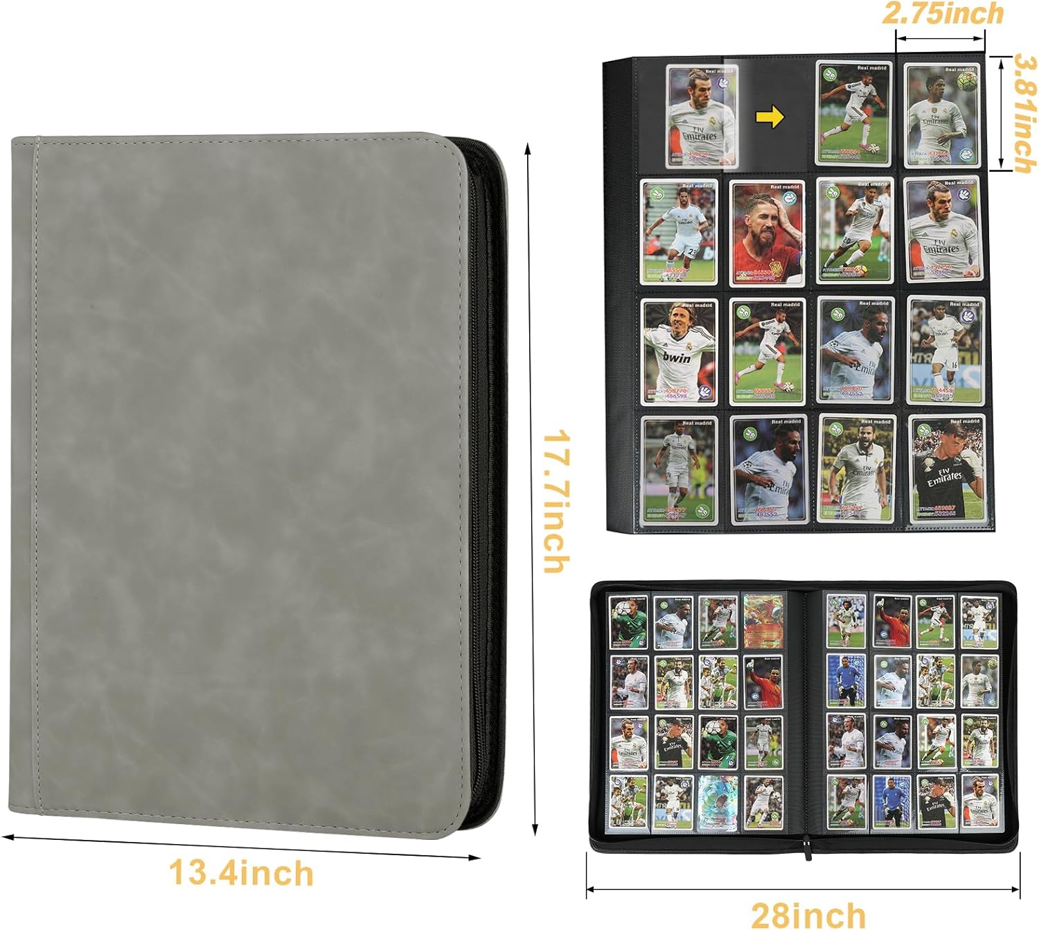 Trading Card Binder 16 Pocket, GERMUN PU Cover Card Binder for 1000+ Cards, Premium Trading Card Holder Folders, Double Sided Pocket Card Album for MTG, TCG (Marble Grey)