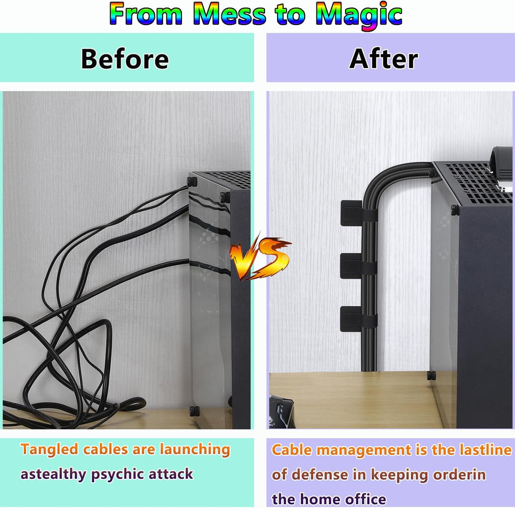 Under Desk Cable Management, Wire Organizers for Cords - Upgrade 48 PCS Sticky Back Self Adhesive Cable Ties, Hook and Loop Straps for Home or Office Use