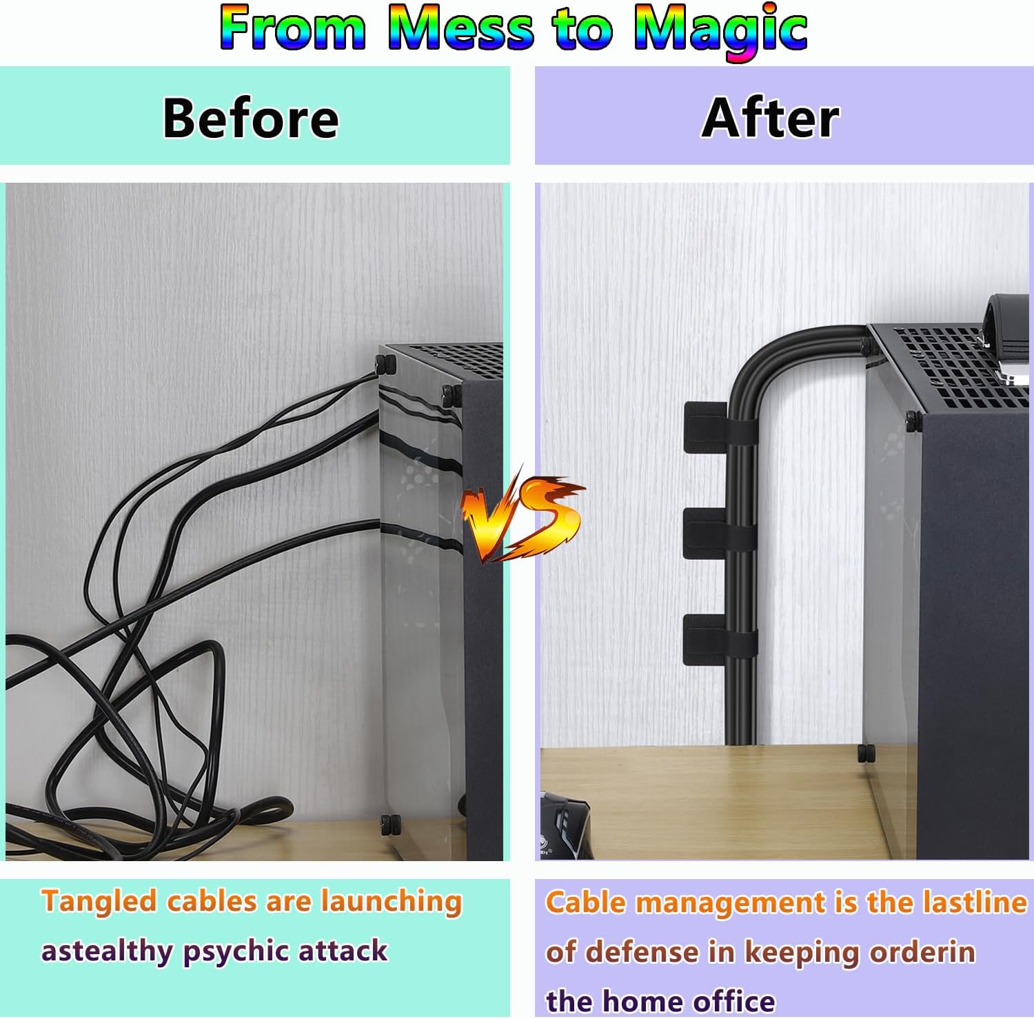 Under Desk Cable Management, Wire Organizers for Cords - Upgrade 48 PCS Sticky Back Self Adhesive Cable Ties, Hook and Loop Straps for Home or Office Use