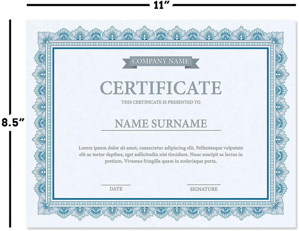 Intricate Blue & Blue Parchment Certificate Papers - Pack of 25, Laser & Inkjet Printer Compatible, For Office, Business Awards, Graduation, School Diplomas, 8-1/2" x 11" on 60 lb. Text Stock