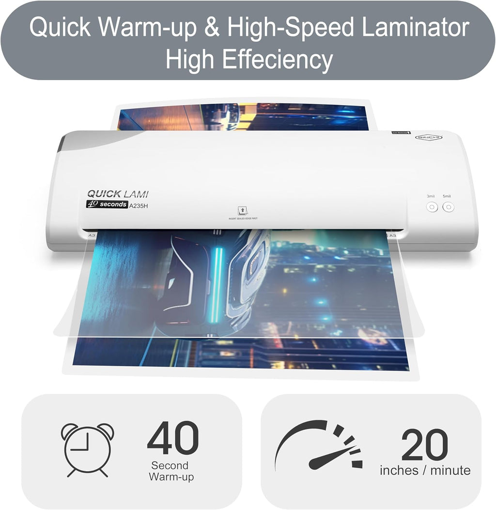 SINCHI 13-Inch Thermal Laminator Machine, 3–5 Mil, 40s Warm-Up, 20"/Min, Jam Release, Auto Shutoff, All-in-One Kit with 10 Pouches, Trimmer & Rounder, Cleaning Paper, Ideal for Home, Office, School