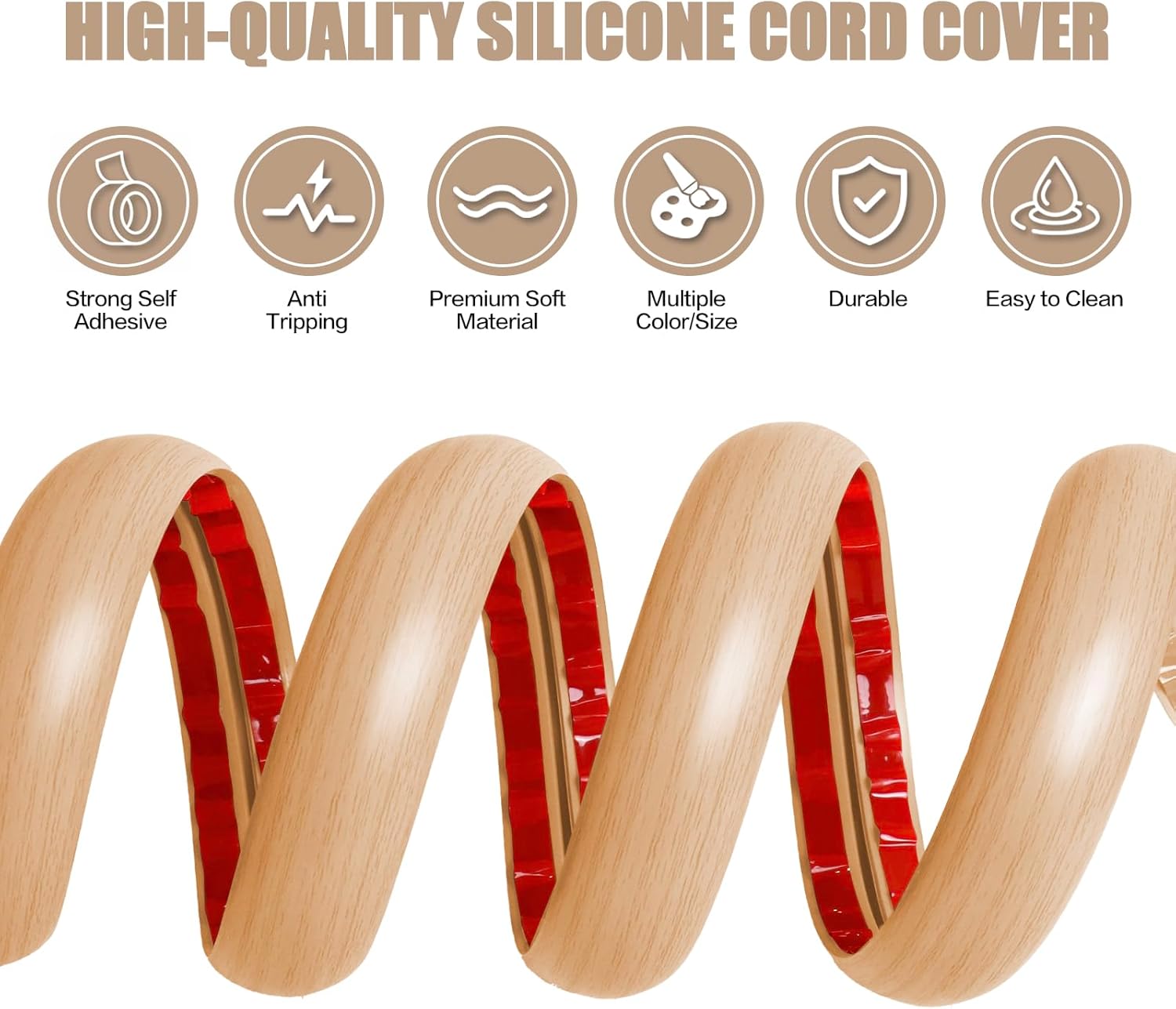 Floor Cord Cover Self Adhesive Cord Hider,3.3FT Cable Management, Extension Strip Protector for Wires, Prevent Cable Trips for Offices, Gyms, Exhibitions Cavity:0.39"(W) x0.27(H) WoodLightyellow