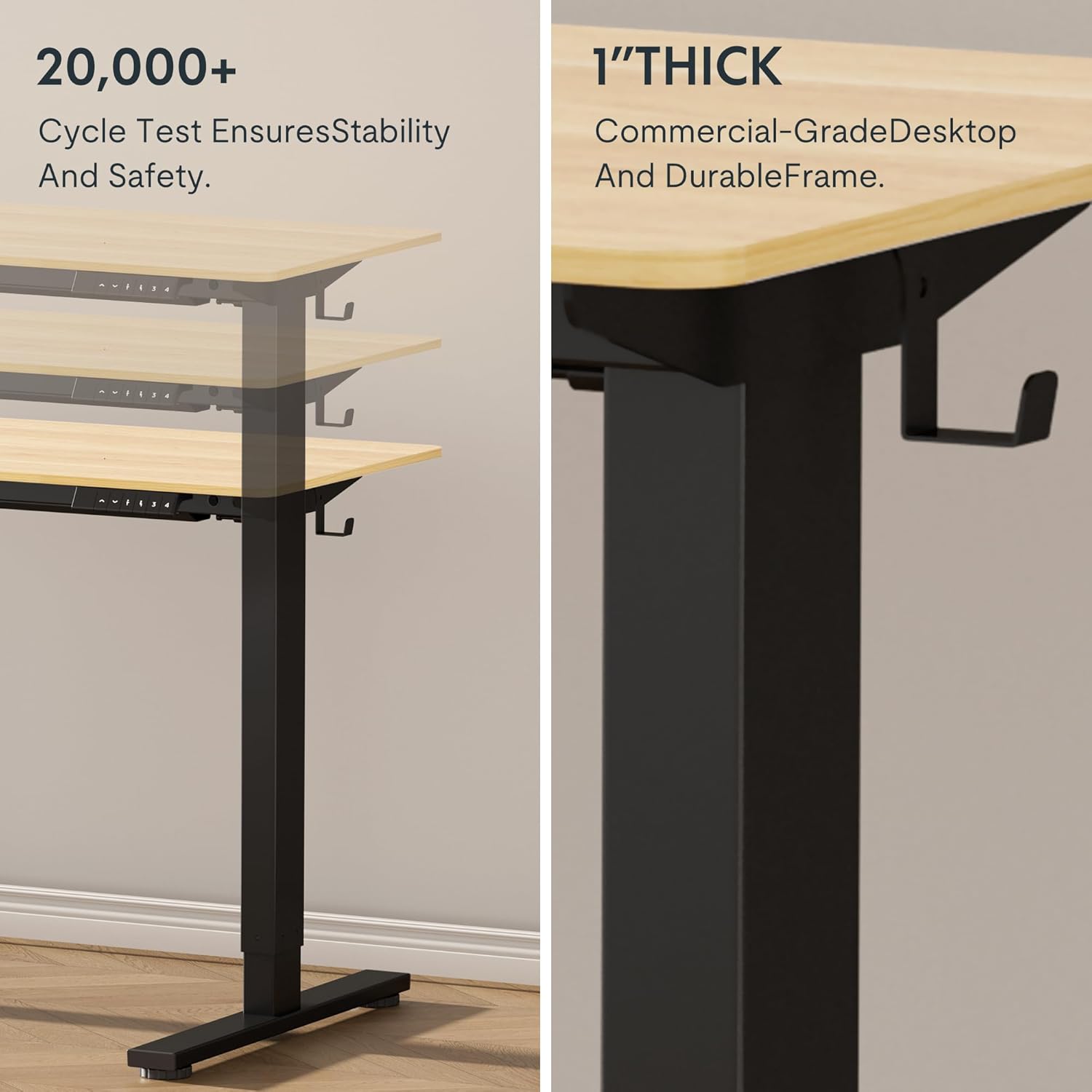 FLEXISPOT EN1 Whole-Piece Standing Desk 40" x 24" Electric Small Desk for Home Office (Black Frame + Maple Top, 2 Packages)