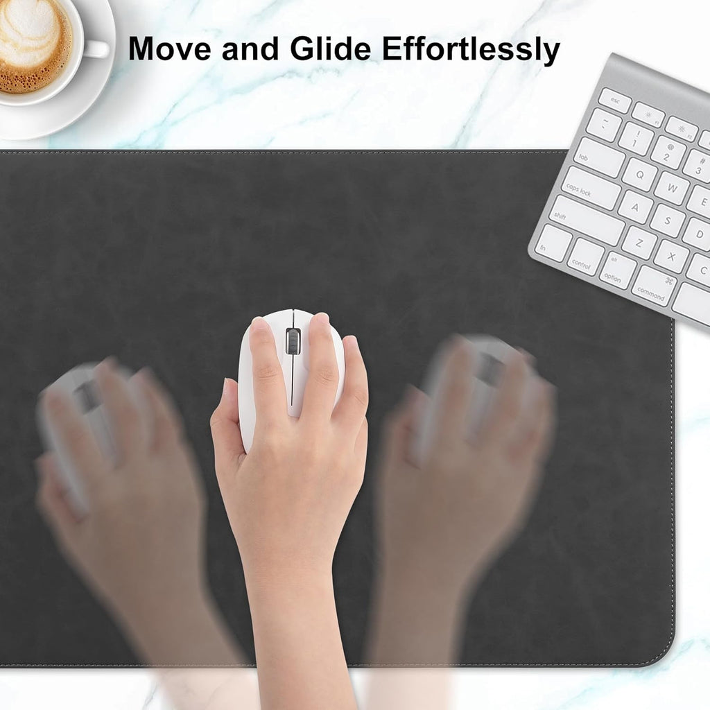 Leather Large Desk Pad Protector Non-Slip, Office Desk Mat, Computer Mouse Pad, Desk Blotter & Writing Pad, Keyboard Extended Mousepad with Stitched Edge for Desktop Laptop 39.4 x 17 inch (Black)