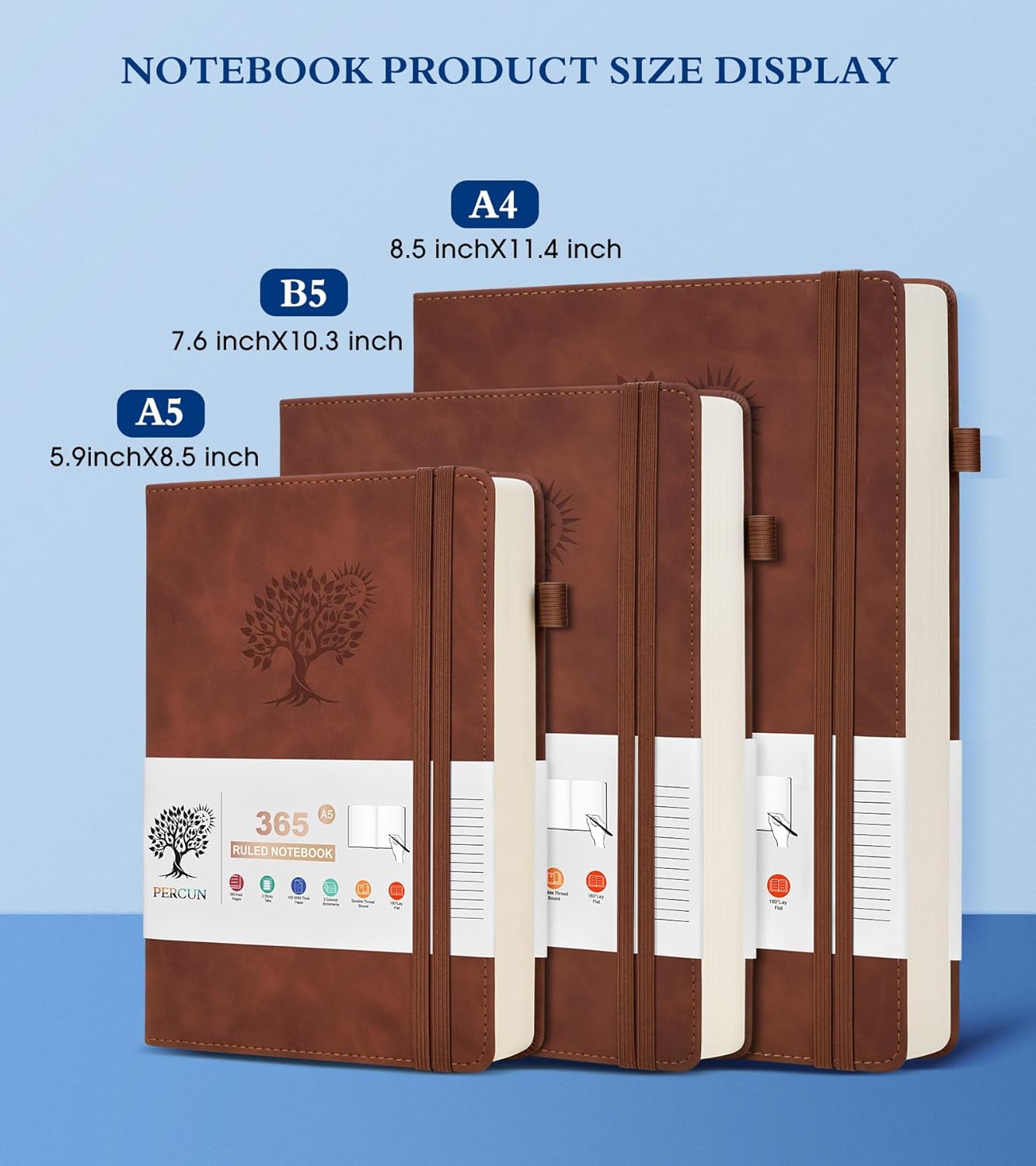 A4 Lined Journal Notebook，365 Page Large Leather Journals for Writing Women Men，Hardcover Notebook with 100Gsm Thick Pages for Travel，Work，School，College Ruled, Daily Diary (8.5" x 11.4")