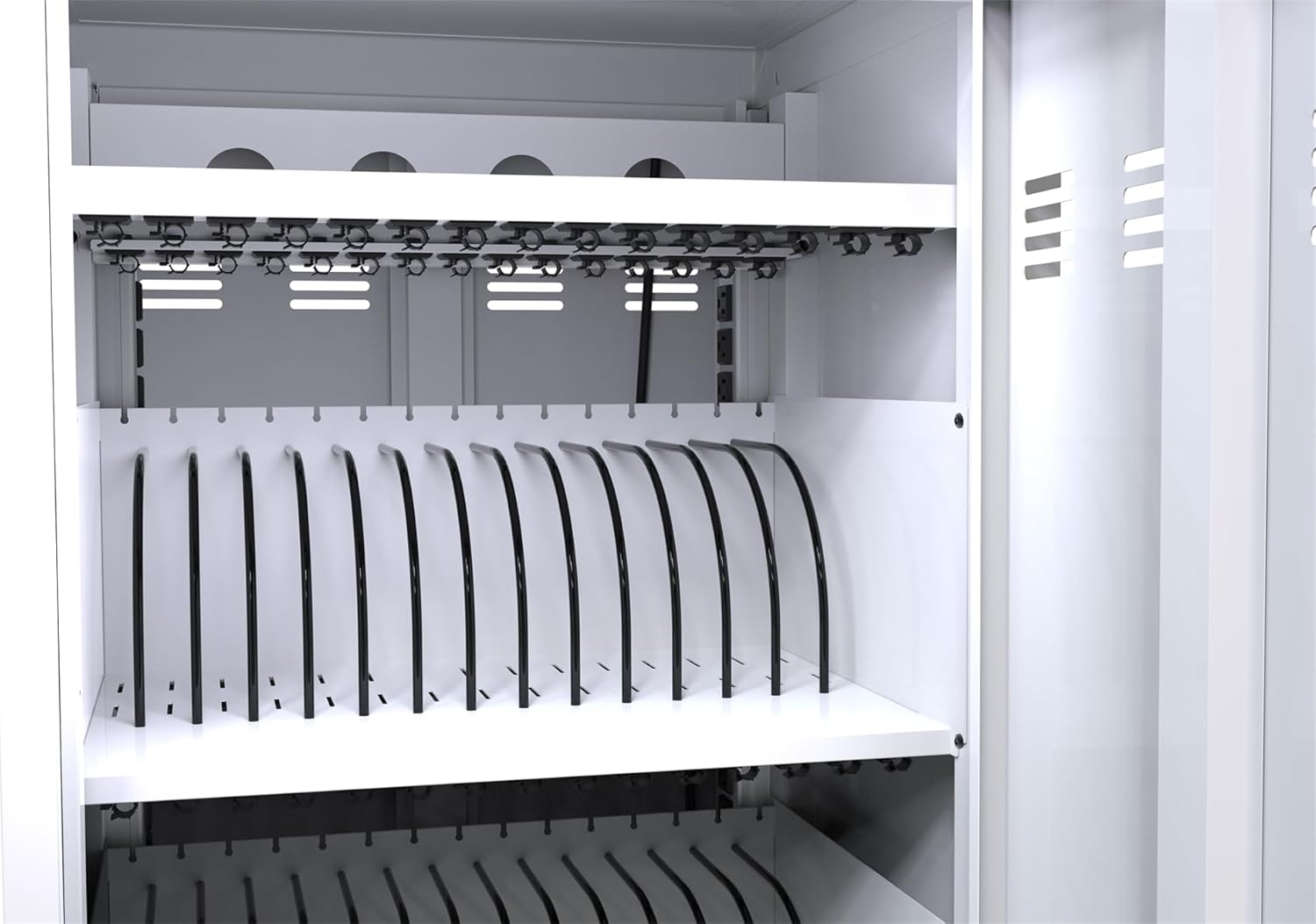30-Device Mobile Charging Cart & Cabinet, Laptop & Tablet Storage, Lockable Station, Up to 17" Screens, White