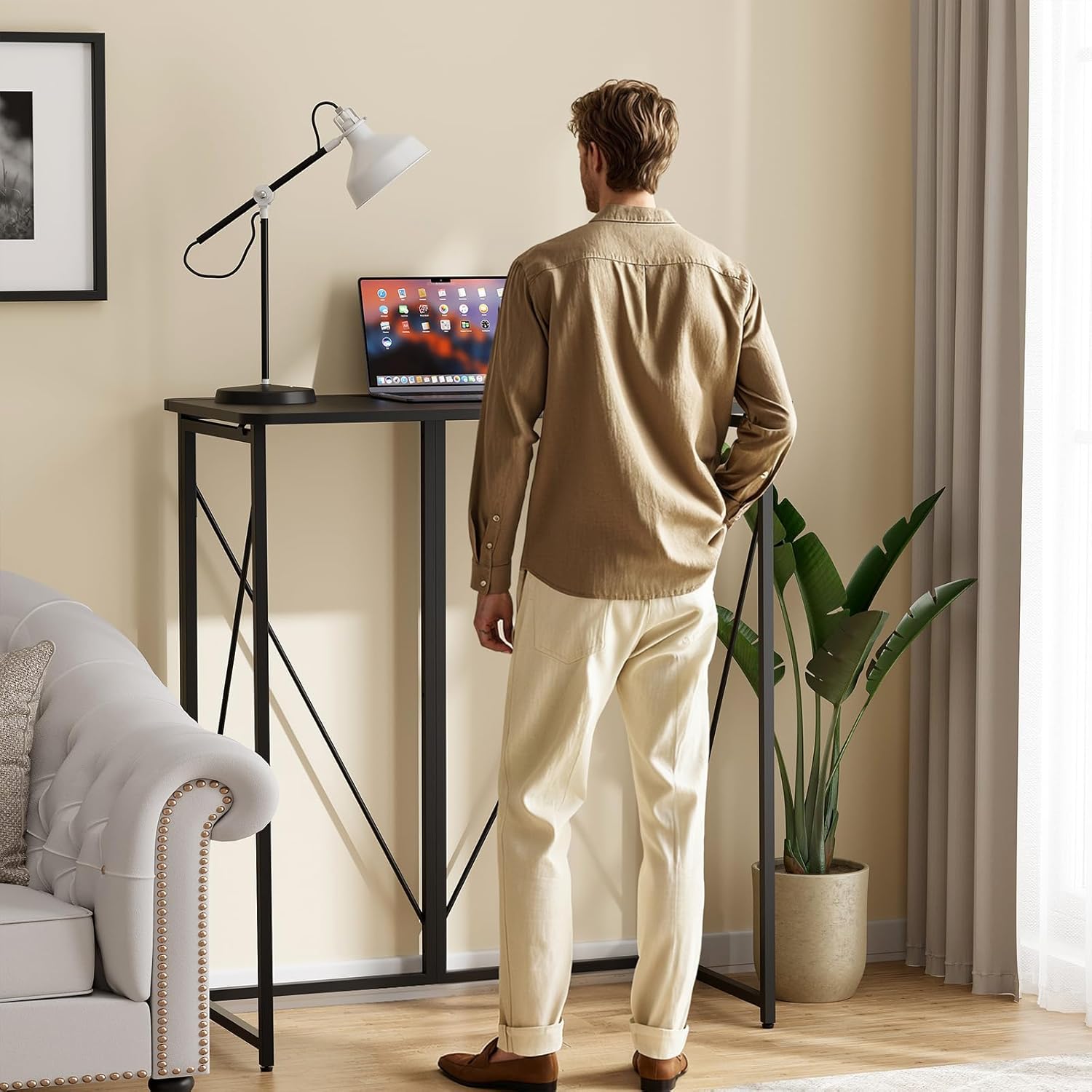 Folding Standing Desk, 39" Foldable Standing Desk, Collapsible Sit Stand Desk for Walking Pad Treadmill Home Office Living Room and Bedroom, 19.68" D x 39.37" W x 43.3" H, Black