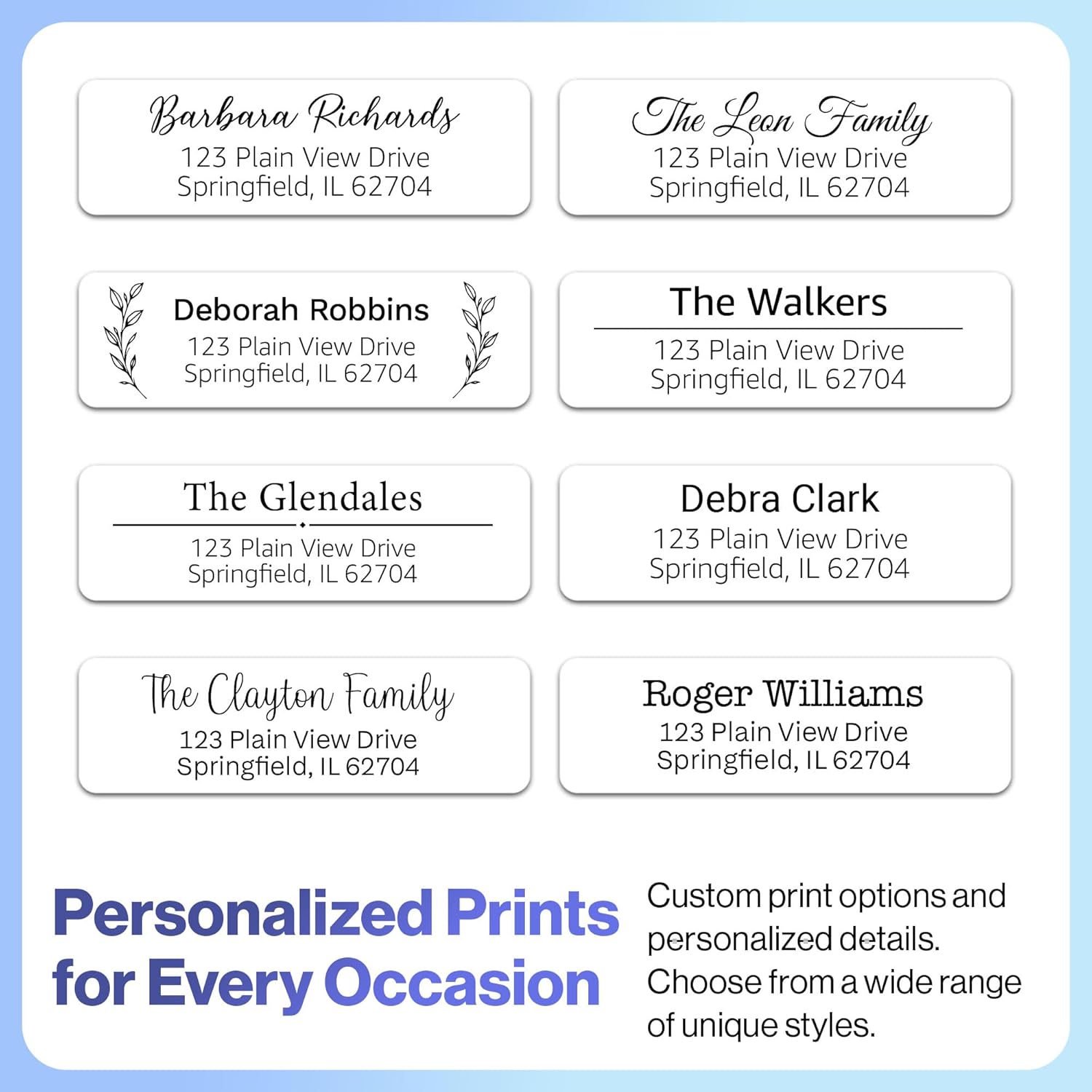 300 Personalized Address Labels - Glossy White Return Address Label 2.5" x 0.75'', Stylish Fonts for Envelopes & Packages, Customizable Labels for Home or Office Use