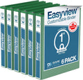 Easyview Premium 3-Ring Binders with Clear-View Covers and Round Rings, Binders for School or Office, 1 Inch, Pack of 6, Green
