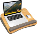 Portable Lap Desk for Laptop with Cushion, Storage Bag Fits Up to 15.6 Inch Laptop, Adults with Ipad/Phone & Pillow Holder for Home Office Bed Couch- Light Wood Color