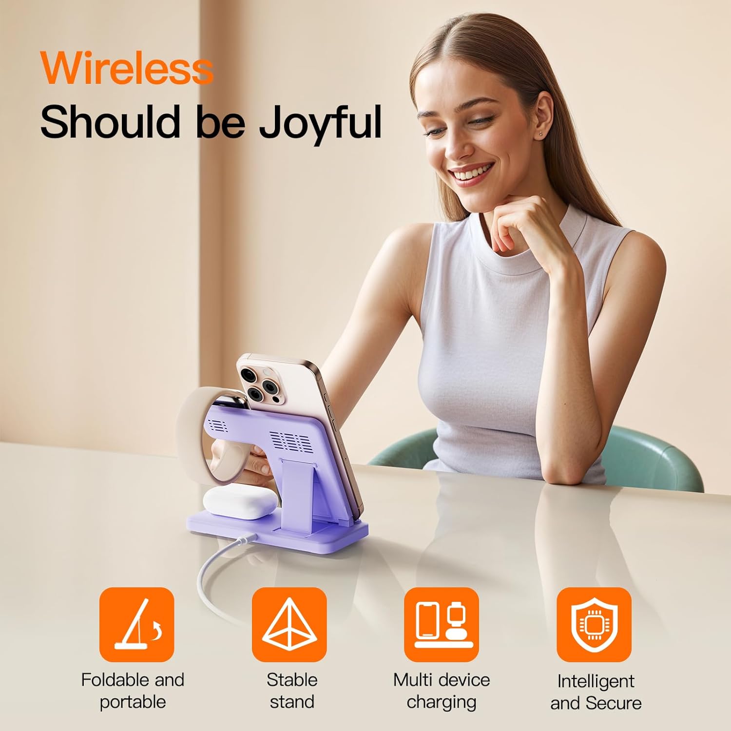 2025 3 in 1 Wireless Charger for iphone17 16 15 14 13 12 11 XR 8, Apple Charging Station for Apple Watch 10/9/Ultra/8/7/SE/6/5/4 & AirPods Series, Wireless Charging Station for Multiple Devices Apple