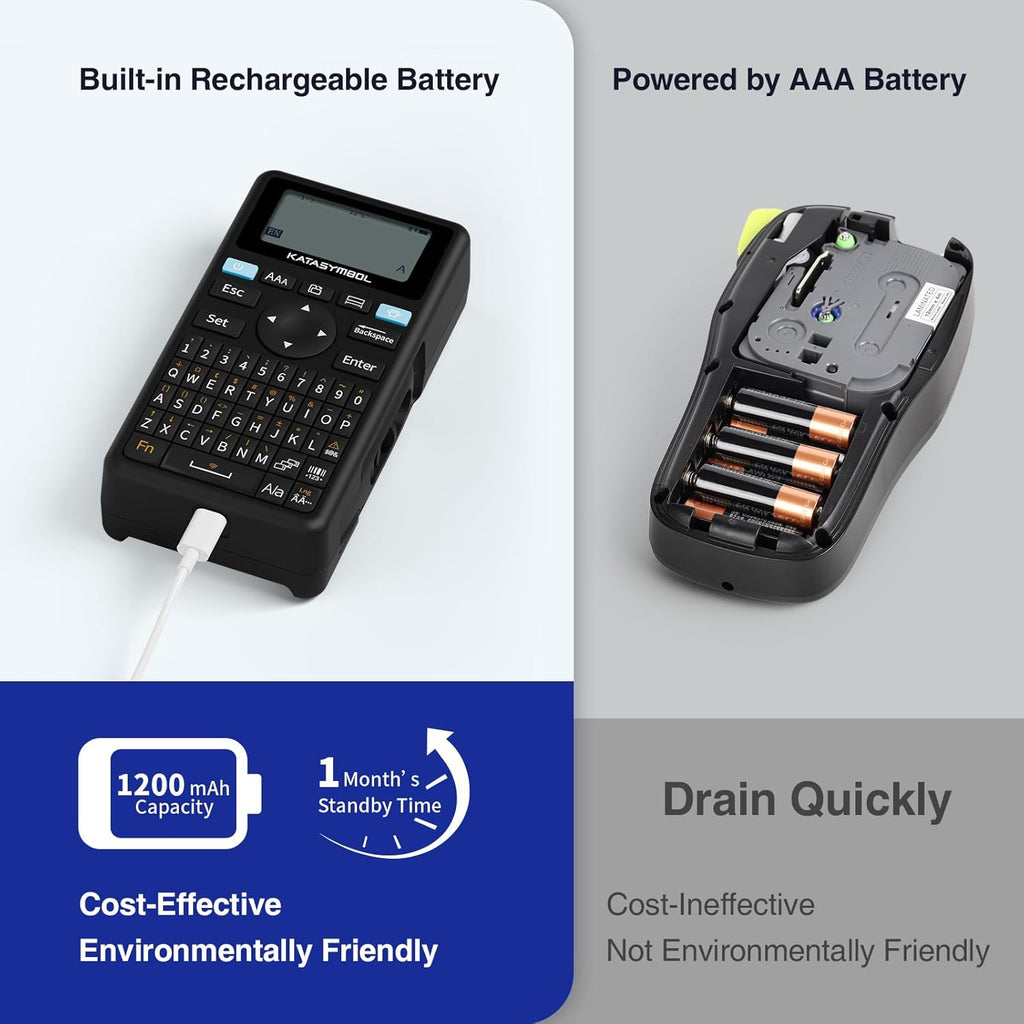 SUPVAN E11 Bluetooth Label Maker Machine with Tape, Support Keyboard & App with 40 Fonts and 450+ Icons, Rechargeable Inkless Labeler for Home, Kitchen, Office, School, Organization, Black