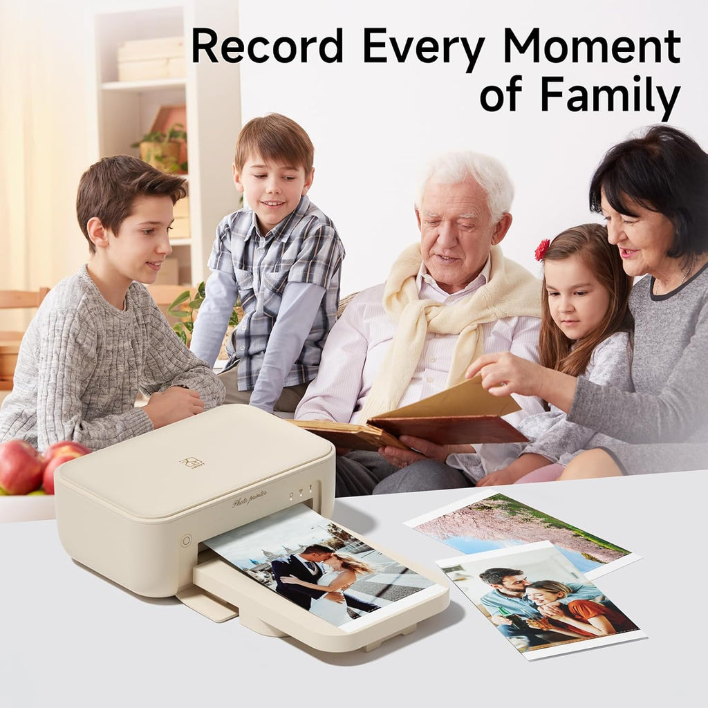 HPRT 4x6 Photo Printer with 108 Sheet Photo Paper& 2 Ribbon, Desktop Instant Picture Printer for iPhone, Smartphone, Thermal Dye Sublimation, WI-Fi Connnecting, Home Use, Beige