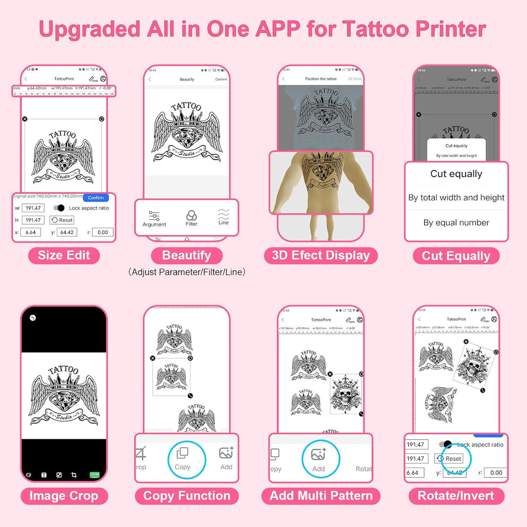 P19 Wireless Tattoo Stencil Printer Bluetooth Thermal Temporary Tattoo Transfer Printer Machine Kit for Tattoo Artists & Beginners