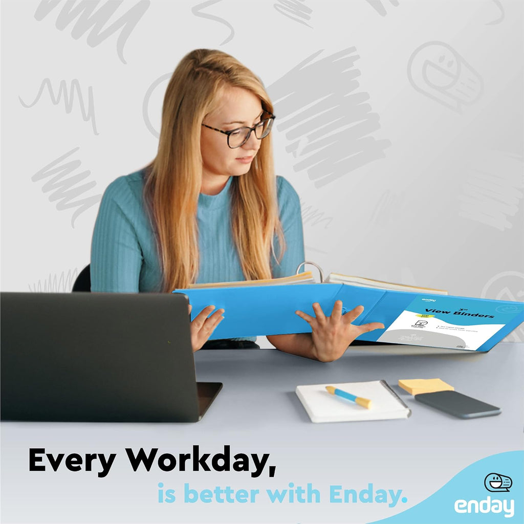 3 Slant D-Ring Binder 3 Inch Blue, 3 in Clear View Cover with 2 Inside Pockets Binder, Heavy Duty Colored School Supplies Binders,Also Available in Green, Grey, Purple, Red, Pink (6 PC) – by Enday