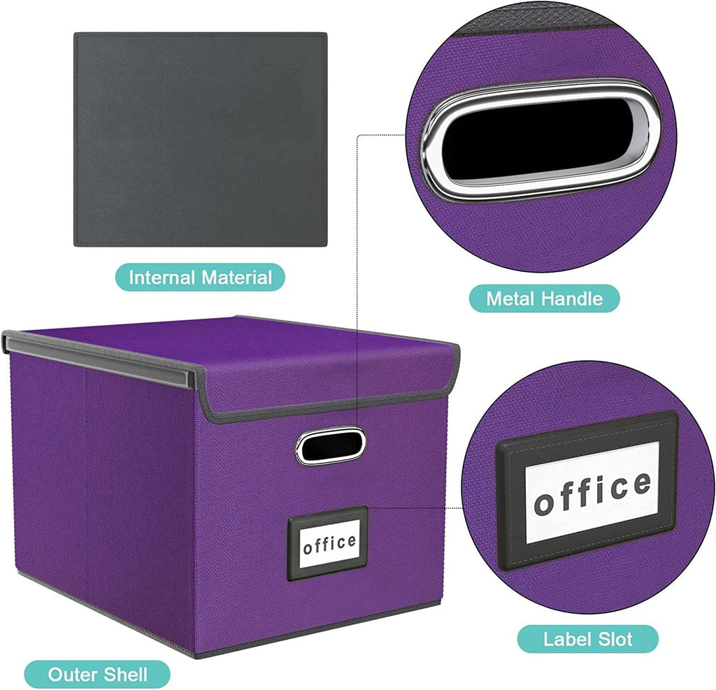 Huolewa Upgraded File Organizer Boxes with Lids, Linen Hanging Filing & Storage Boxes with Plastic Slides for Office/Decor/Hom, Universal Hanging Filing Organization Boxes for Letter/Legal Folder