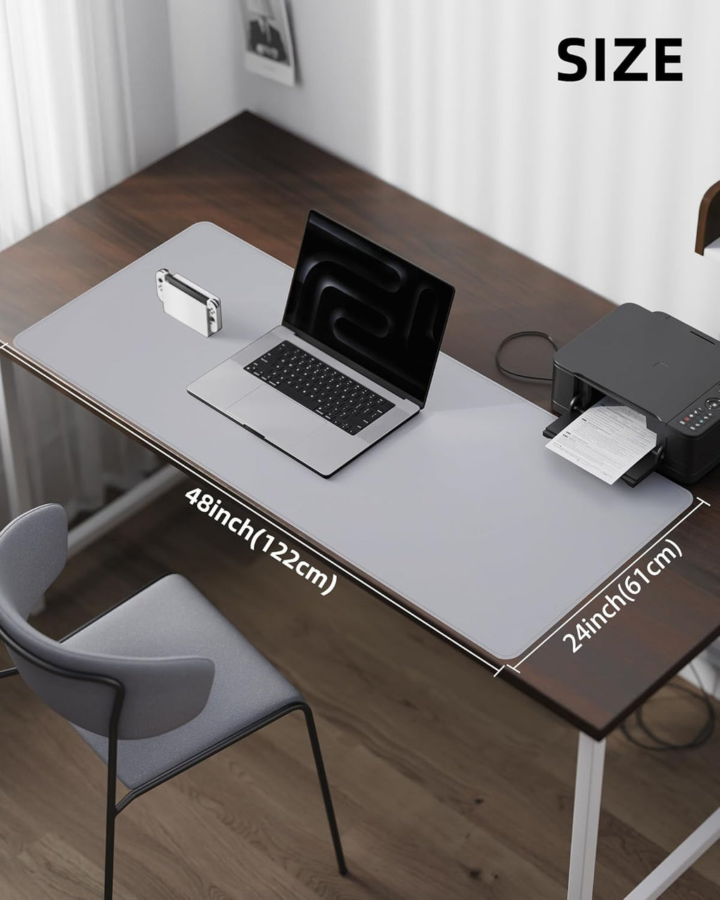 Leather Desk Pad Protector-48 x 24" Computer Desk Mat, Large Mouse Pad, Non-Slip Desk Pad, Waterproof PU Leather Desk Blotter Mat, Desk Cover Mat for Office and Home (Light Grey)