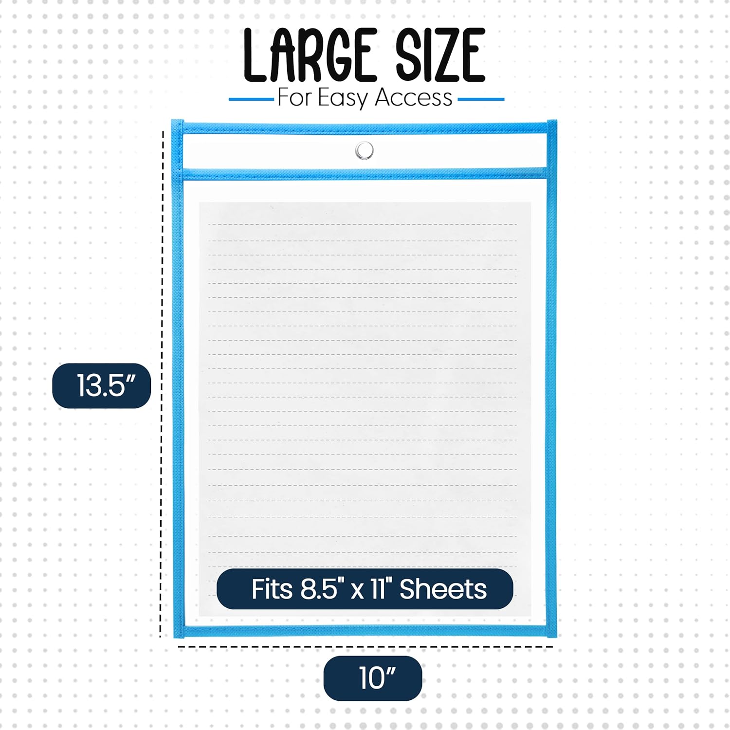 Essex Wares - 6 Pack, Sky Blue, Water-Resistant Dry Erase Pocket Document Protectors, 10" Wide x 13.5" Tall - Dry Erase Clear Plastic Sleeves - Reusable & Easy Erase Plastic Invoice Holders