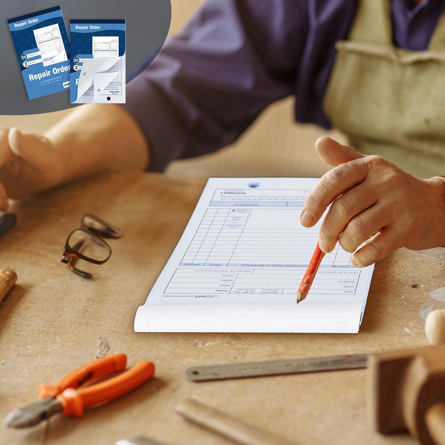 gisgfim 10 Pad Repair Order Book 2 Part Carbonless Receipt Books Consecutively Numbered with Claim Check Stub Invoice Receipt Book Work Order Form Receipt Book Order for Small Business 50 Set per Pads