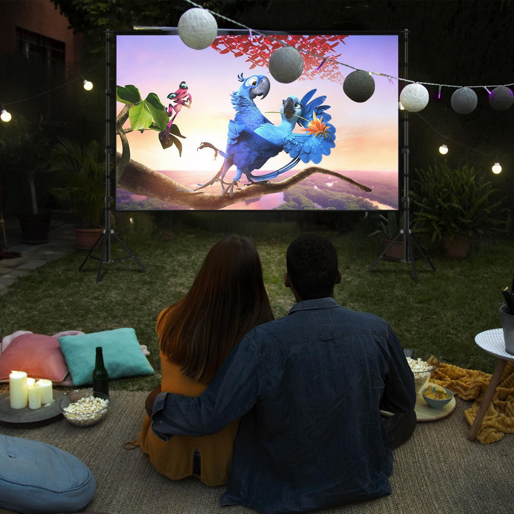 Projector Screen with Stand, Wootfairy 150 inch Portable and Foldable Projection Screen 4K HD 16:9 Rear Front Wrinkle-Free Movie Screen with Carry Bag for Indoor Outdoor Home Theater Backyard Cinema