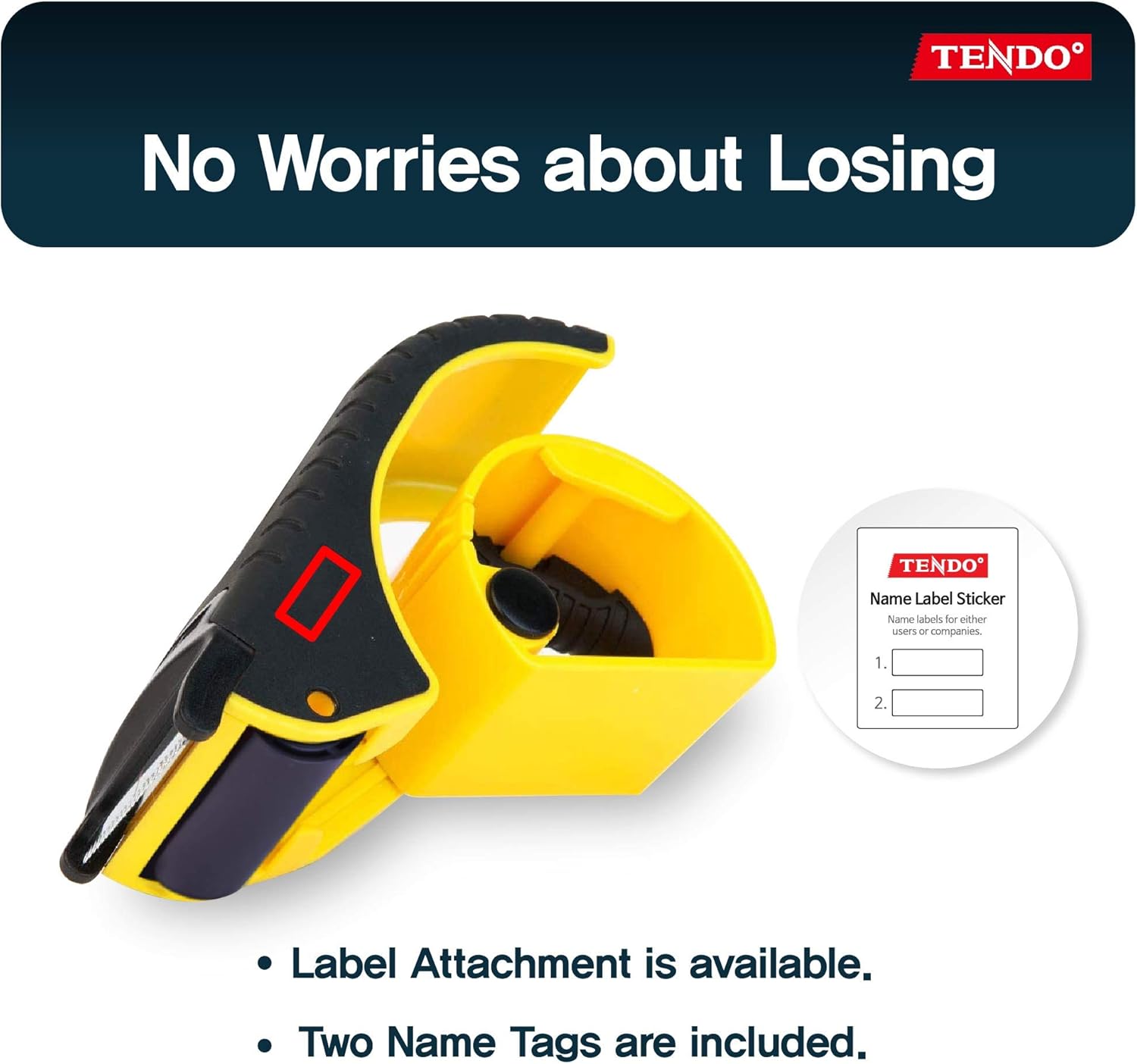 Heavy Duty Shipping Tape Dispenser: TENDO° Essential Line – Reusable, Replaceable, Eco-Friendly 2’’ Master Piece Dispenser with Patented 10° Sloped Chromium Blades - P-1200 (3th Gen.)_Yellow