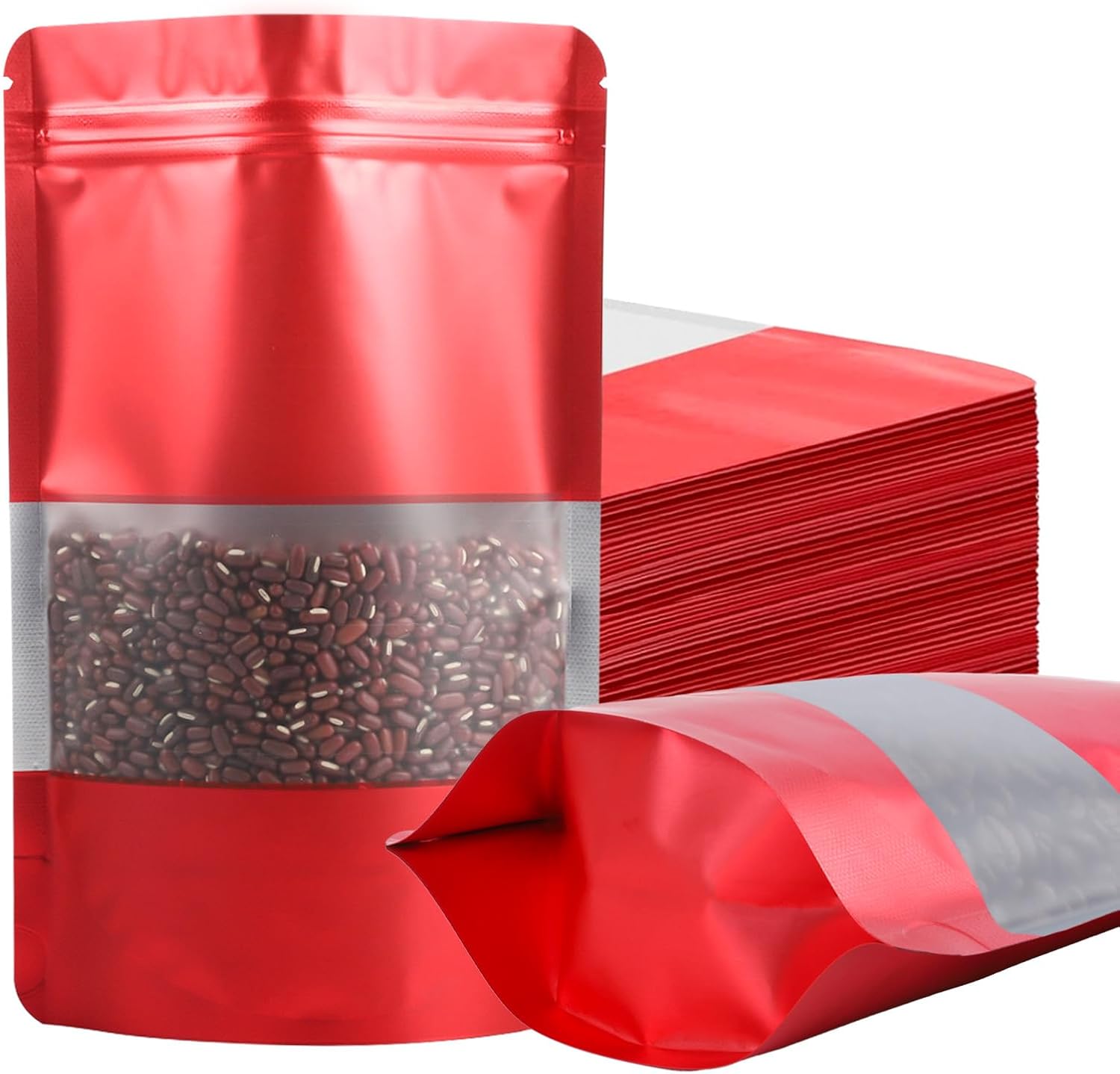 100 Pack Smell Proof Bags, Resealable Red Mylar Bags with Matte Window, Foil Pouch Stand Up Sealable Bags for Packaging, 3.93 × 5.9 Inch