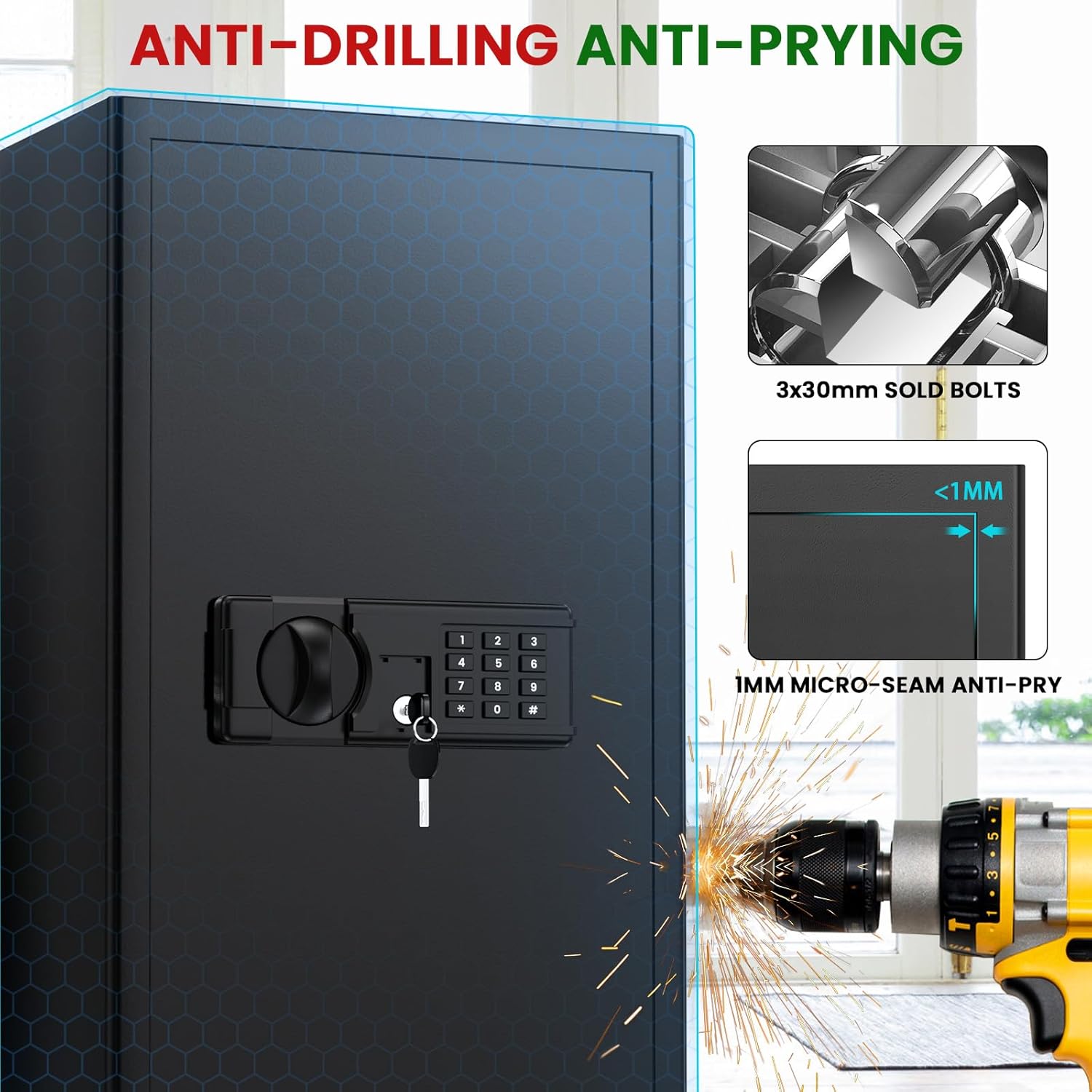 5.8 Cub Large Fireproof Safe, Home Safe Water and Fireproof, Large Document Safes With Digital Combination Lock, Smart Alert, Removable Shelf, LED Light, Fireproof Safes for Money Jewelry Valuables