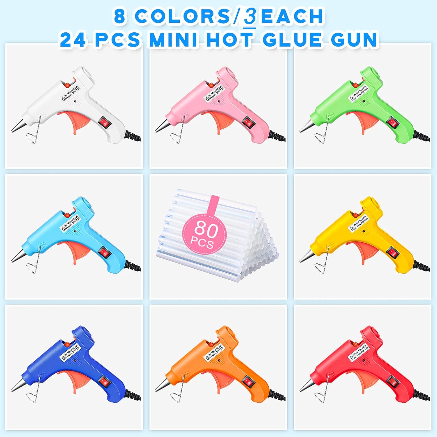 Zhengmy 24 Pcs Mini Hot Glue Gun with 40 Sticks Crafts Hot Glue Guns High Temp Repairs Kit for School DIY Arts Class Projects Office Home Quick Repairs