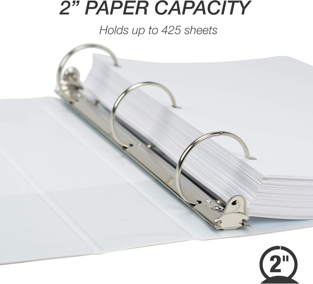 Samsill Durable 2 Inch Binder, Made in the USA, Round Ring Customizable Clear View Binder, White, 4 Pack (MP48467)