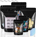 200 Mylar Bags for Food Storage 5X8 Mylar Bags with Window Candy Packaging Resealable Bags Black Stand Up Pouches Edible Packaging for Small Business