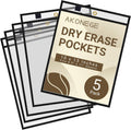 5 Pack Oversized Dry Erase Pocket Sleeves Reusable 10 x 13 Inches Black Shop Ticket Holders Clear Plastic Sleeves Sheet Protectors for Documents, Teacher Classroom & Office Supplies
