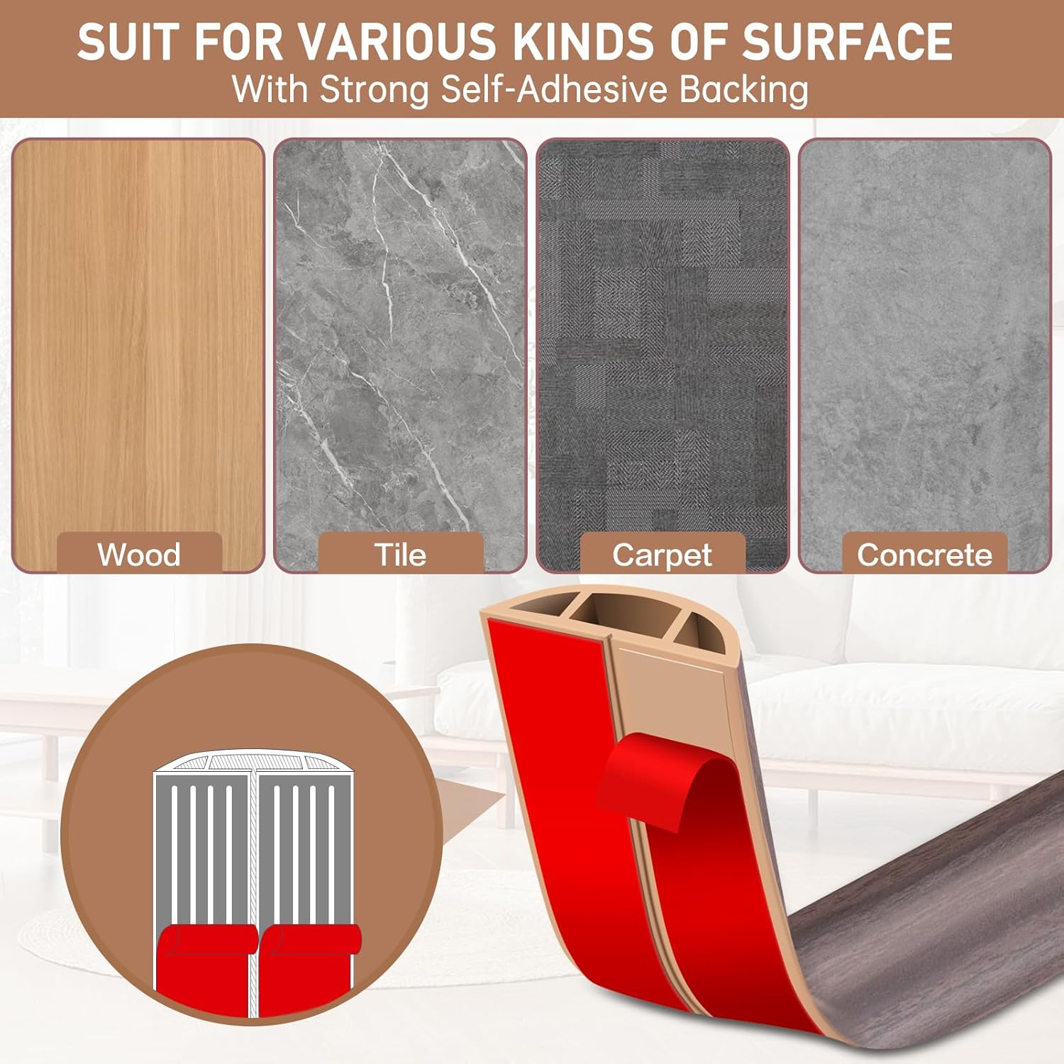 Floor Cord Cover Self Adhesive Cord Hider Floor Extension Cord Covers for Floor Power Cord Protector Cable Management Prevent Cable Trips Cable Cavity 0.59" W x 0.31" H (Brown Walnut Wood, 3.3Ft)