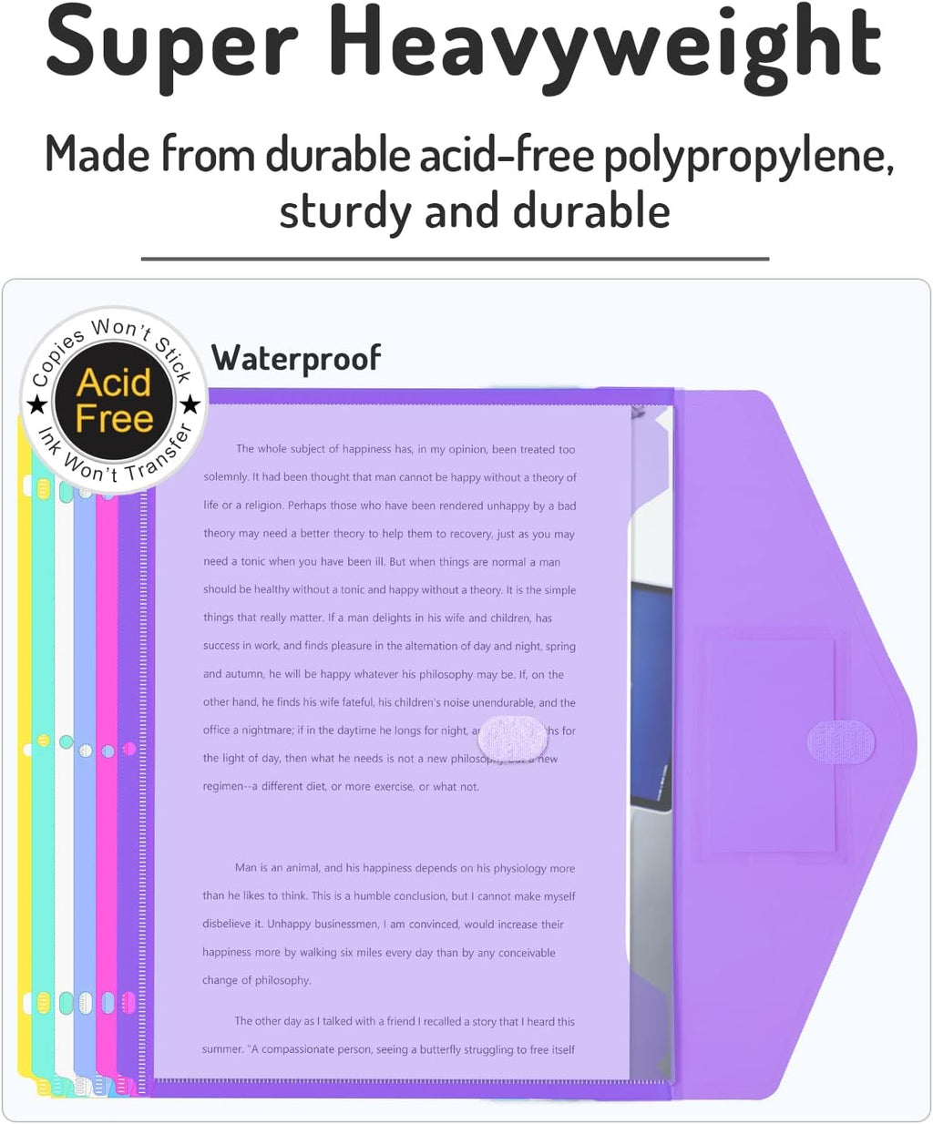 Forvencer Binder Pocket, 36 Pack Super Heavyweight Poly Binder Pocket with Tight Closure, Binder Folders Side Loading, 3 Ring Binder Pocket, Binder Dividers with Pockets, Letter Size, Assorted Colors