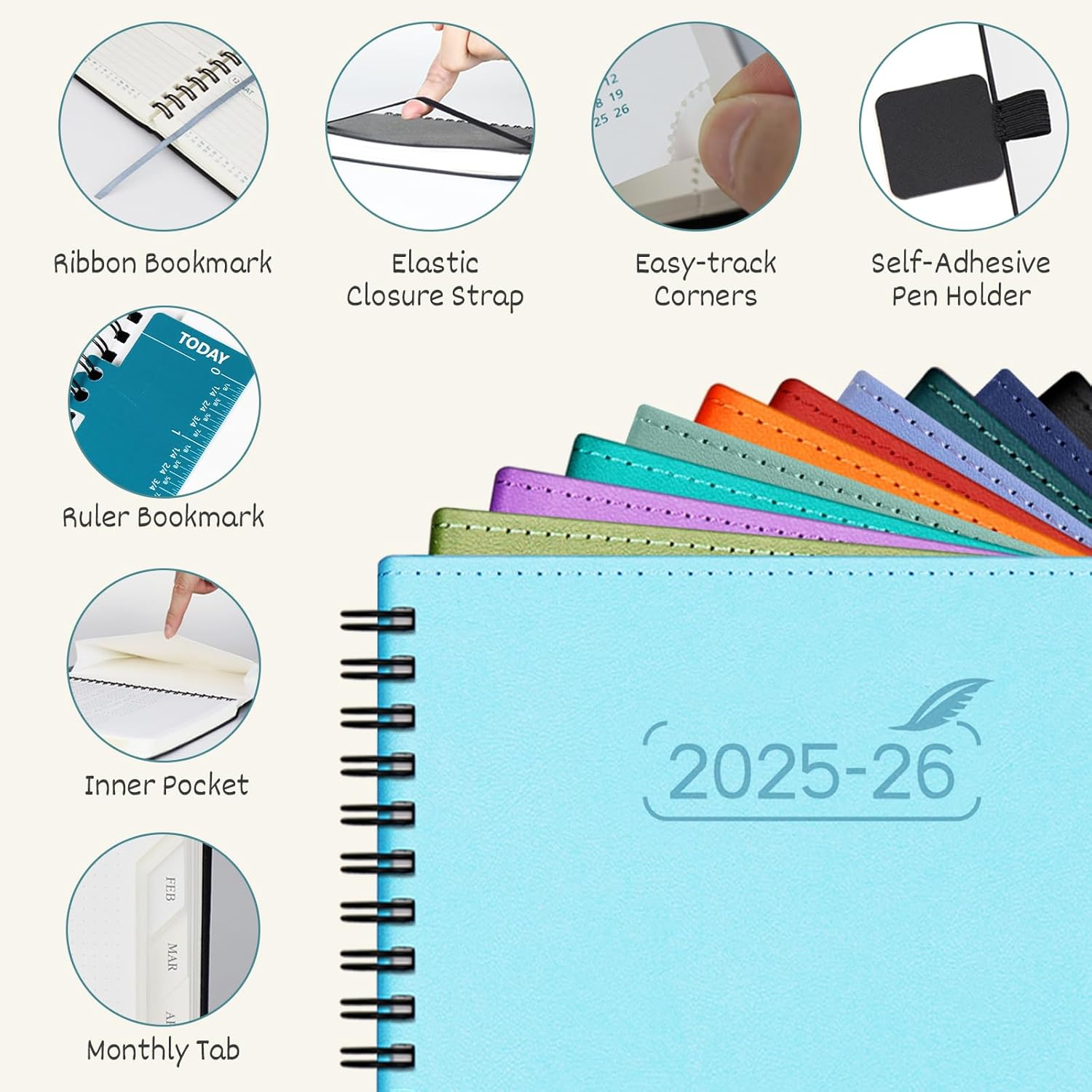 BEZEND Planner 2025-2026 Weekly and Monthly, 8.5" x 11" Academic Calendar (Jul 25-Dec 26) Vertical Daily Appointment with Hourly Timeslot & Monthly Tab, Spiral, PU Leather Softcover - Kiwi