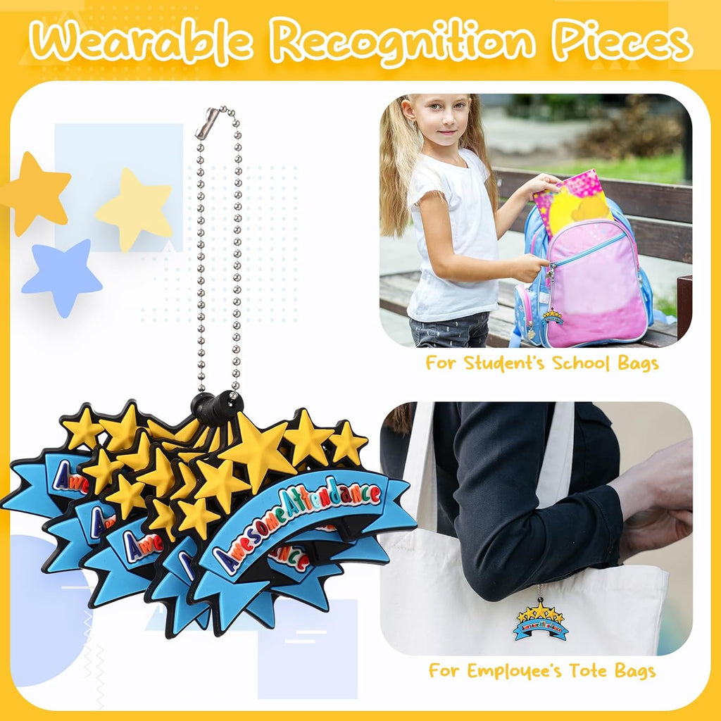 100 Pcs Awesome Attendance Silicone Tags with Chains, Motivational Brag Awards for Students, Classroom Incentives, Teacher Rewards, Reading Competition Prizes, Wearable Encouragement Gifts