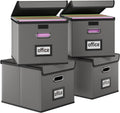 Huolewa Portable Leather File Organizer Boxes with Lids, Office Document Boxes Organizer, Filing Boxes, Decorative Small File Boxes for Hanging Files with Plastic Slide for Office/Decor/Home