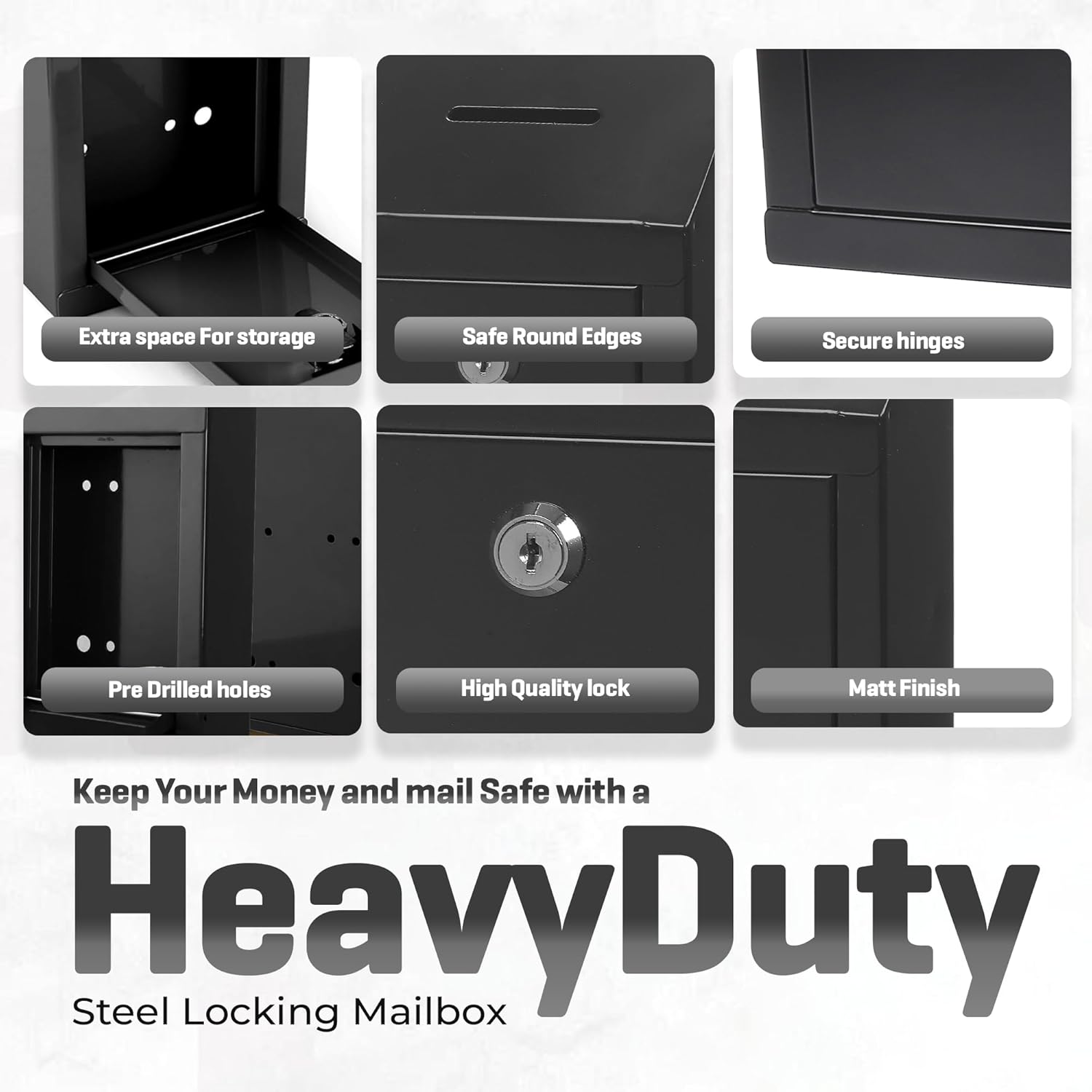 Metal Donation Box-Suggestion Box with Slot and lock-Cash Lock box for Money-Secure Drop Box-Comment and ballot voting box-comes with pre-drilled holes for easy wall mounting 10 X 6 X 2.5"(Black)