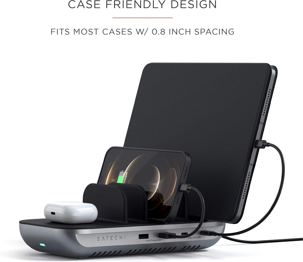 Satechi Multi Device Charging Station with Wireless Charging - for iPad Air/Pro M4/M3/M2/M1, MacBook Air/Pro M4/M3/M2/M1, iPhone 17 to 12 Series, AirPods, AirPods Pro, Apple Watch, and More