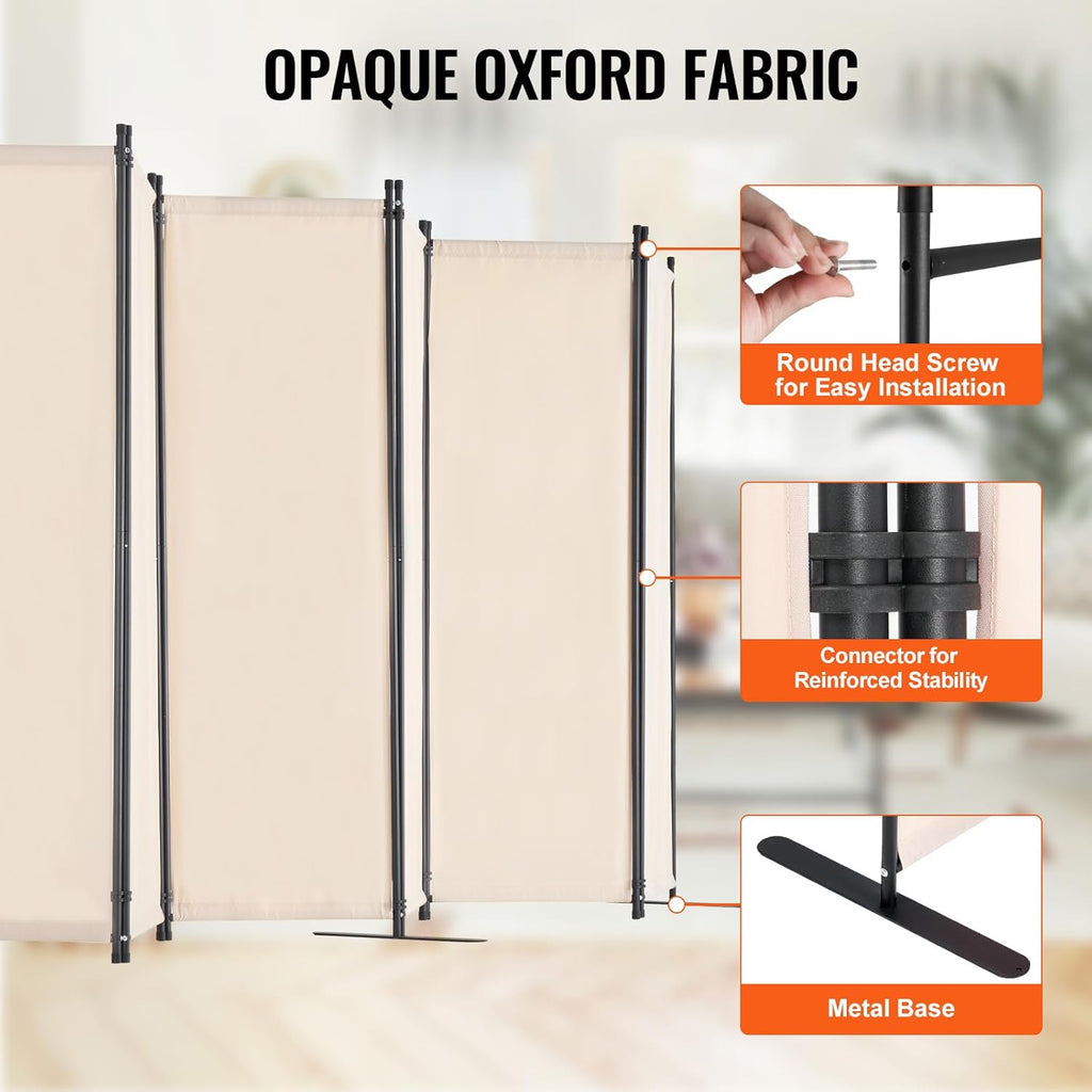VEVOR Room Divider, 6 Panel Room Divider, Folding Privacy Screen and Portable Partition Divider for Room Separation, Freestanding Room Partitions for Office, Bedroom, Study, Beige