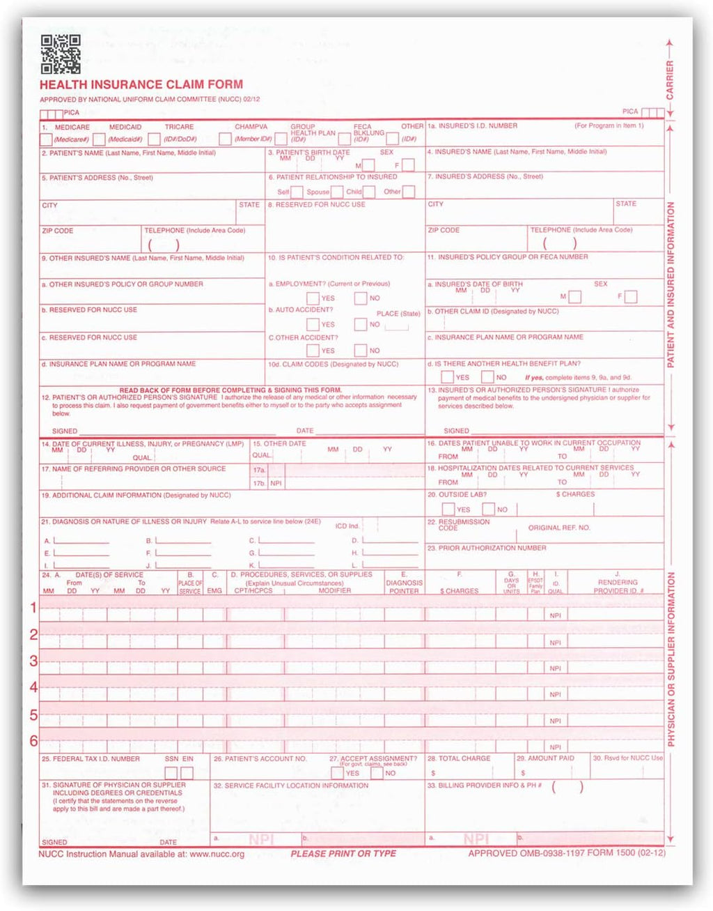 NextDayLabels - CMS 1500 / HCFA 1500 Insurance Claim Forms - Laser/Ink-Jet Compatible (New Version 02/12) Letter Size 8-12" x 11", 1000 Sheets Per Pack