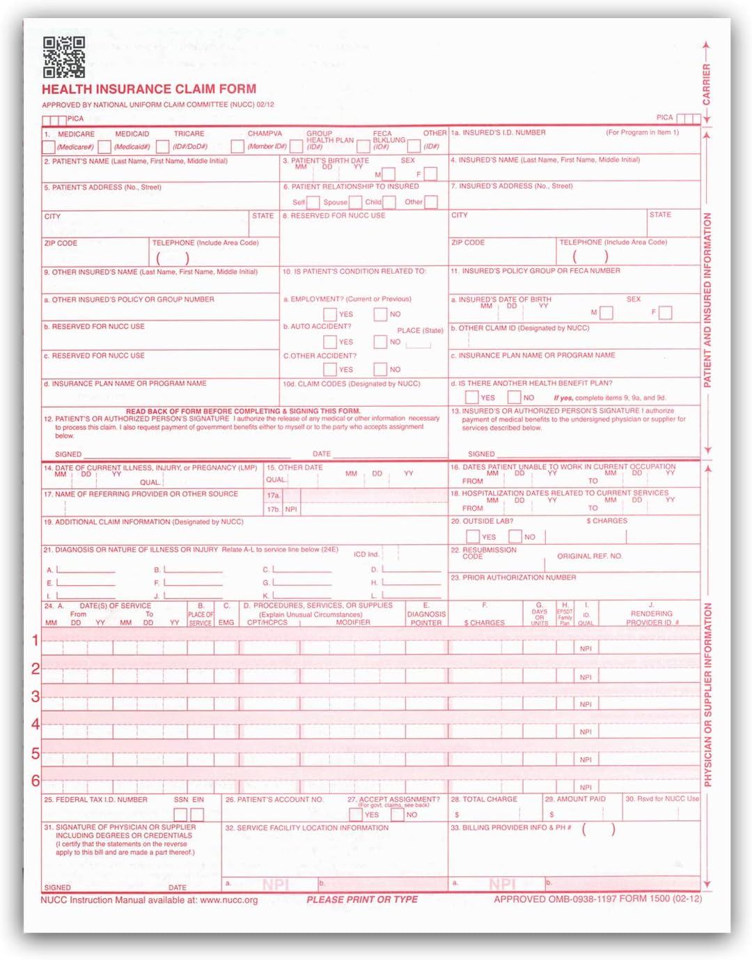 NextDayLabels - CMS 1500 / HCFA 1500 Insurance Claim Forms - Laser/Ink-Jet Compatible (New Version 02/12) Letter Size 8-12" x 11", 2,500 Sheets Per Case