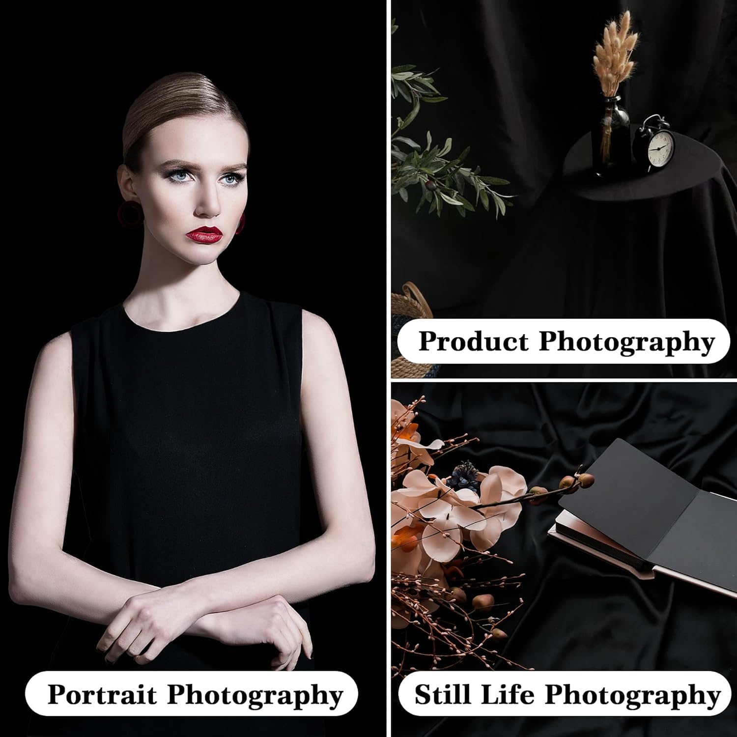 Black Backdrop 8x10ft – Professional Photography Backdrop for Photoshoots, Studio & Portraits, Wrinkle-Free, Opaque, Machine Washable Polyester, Non-Fading, Reusable for Photo Background