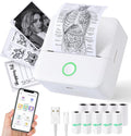 Print Pods Mini Printer, Thermal Inkless Sticker Maker with 10 Rolls Printing Paper, Pocket Printpod for phone, Impresora Portátil for Notes, Flashcards, Journal, DIY, Compatible with iOS & Android